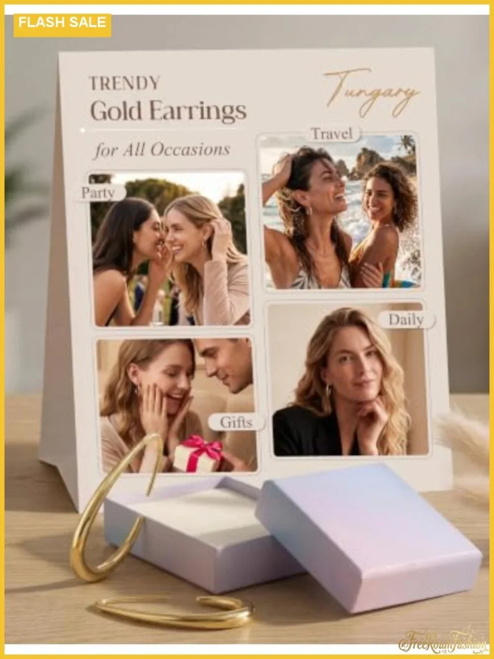 Tungary Gold Dangle Hoop Earrings Hypoallergenic Chunky Hoops 14K Gold Plated
